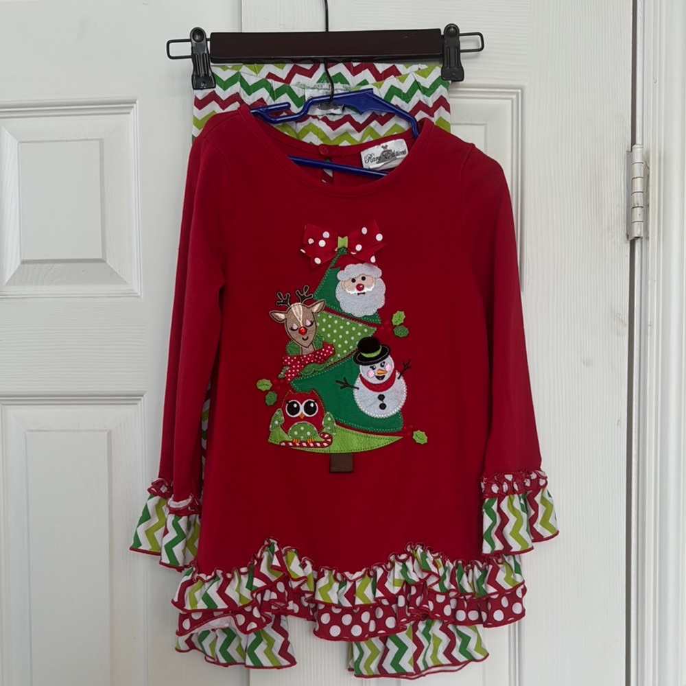 Girls Rare Edition Holiday Tree Christmas Party Boutique Shirt Pants Outfit 6
